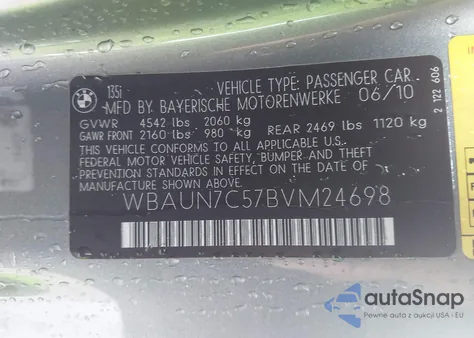 2011 BMW 135I z USA, uszkodzony, nr VIN WBAUN7C57BVM24698